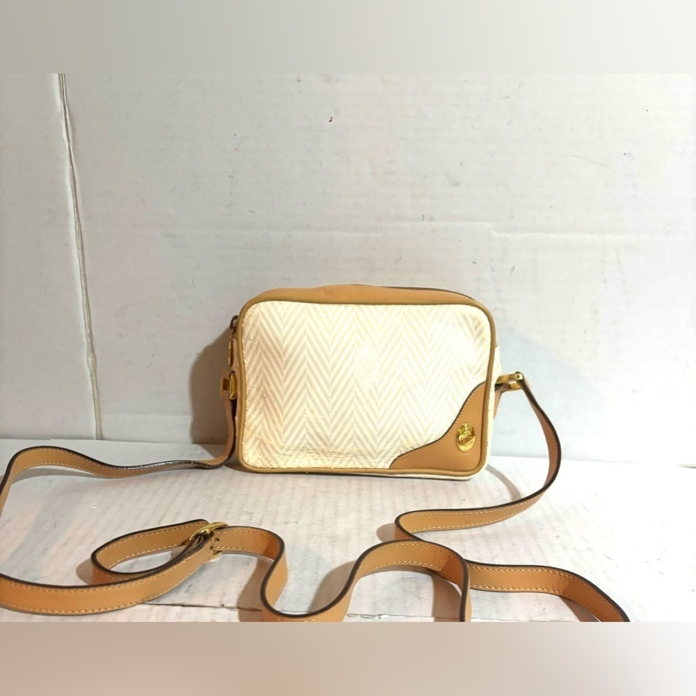 Mark cross beige canvas crossbody handbag